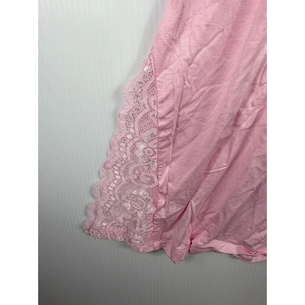 Women's XL Pink Lace Trim Nightgown Cotton Stretch‎ Coquette Sleepwear Chemise